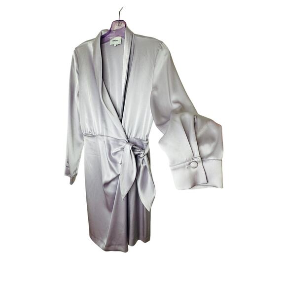 Nanushka Lilac Siwa Tech Satin Wrap Dress Asymmetrica V-Neck Concealed Snap S - Picture 5 of 16